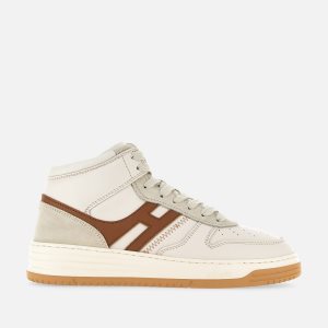 Hogan H630 High Top Düz Erkek Spor Ayakkabı Beyaz Beyaz Kahverengi | SR7286193
